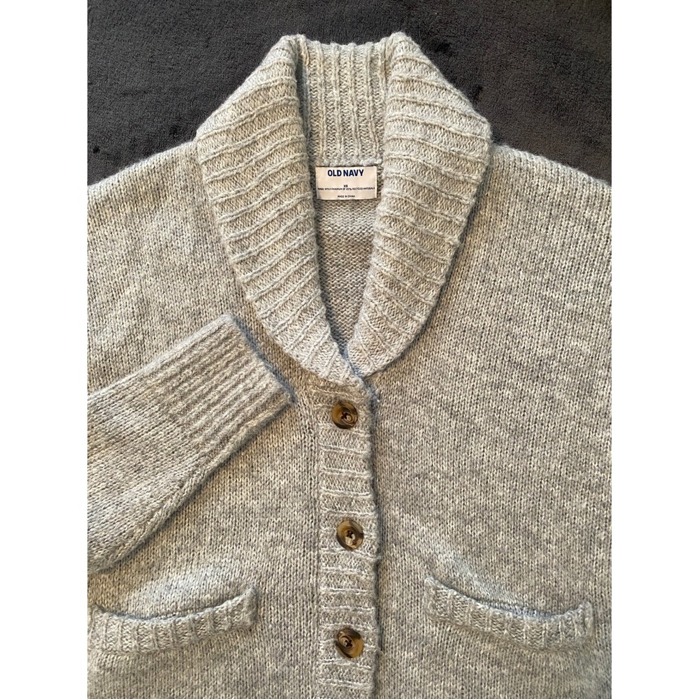 Old Navy Shawl Collar Button Cardigan Sweater Sz XS Gray Cozy Academia Grandma